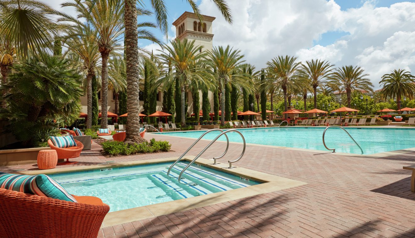 Pool and spa view at The Park at Irvine Spectrum Apartment Homes in Irvine, CA.